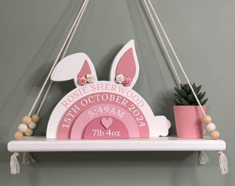 Personalised Bunny Rabbit wooden rainbow, New baby gift, Children's Bedroom Decoration, Stacked rainbow