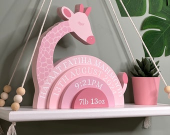 Personalised giraffe wooden rainbow, New baby gift, Children's Bedroom Decoration, Stacked rainbow