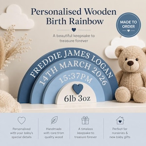 Personalised wooden rainbow, New baby gift, Children's Bedroom Decoration, Full Block Stacked rainbow