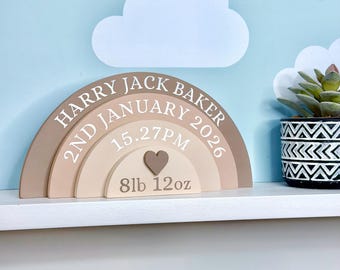 Personalised wooden rainbow, New baby gift, Children's Bedroom Decoration, Stacked rainbow