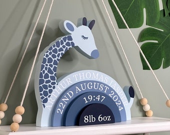 Personalised giraffe wooden rainbow, New baby gift, Children's Bedroom Decoration, Stacked rainbow