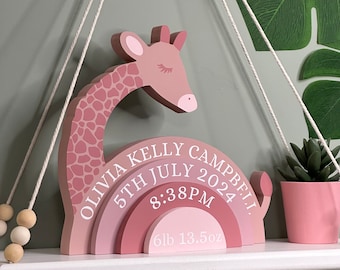 Personalised giraffe wooden rainbow, New baby gift, Children's Bedroom Decoration, Stacked rainbow