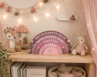 Personalised wooden rainbow, New baby gift, Children's Bedroom Decoration, Stacked rainbow