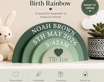 Personalised wooden rainbow, New baby gift, Children's Bedroom Decoration, Full Block Stacked rainbow