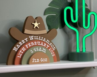 Personalised Cowboyl/ cowgirl wooden rainbow, Wild West Nursery Decor, New baby gift, Children's Bedroom Decoration, Stacked rainbow