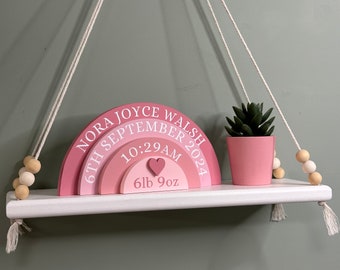 Personalised wooden rainbow, New baby gift, Children's Bedroom Decoration, Stacked rainbow