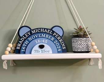 Personalised Blue Bear wooden rainbow, New baby gift, Children's Bedroom Decoration, Stacked rainbow