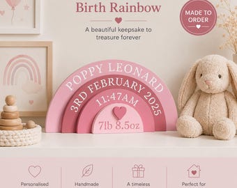 Personalised wooden rainbow, New baby gift, Children's Bedroom Decoration, Full Block Stacked rainbow