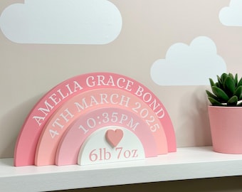 Personalised wooden rainbow, New baby gift, Children's Bedroom Decoration, Stacked rainbow