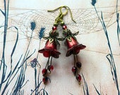 Poppy Red Flower Earrings, Hand Painted Flower Earrings, Boho Dangle Flower Earrings, Vintage Style, Lucite Flowers, Unique Gift for Her