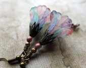 Multicolor Flower Earrings, Pastel Hand Painted Flower Earrings, Boho Flower Dangle Earrings, Vintage Style Earrings, Unique Gift for Her