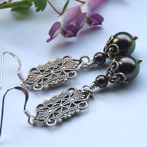 Victorian Style Swarovski Crystal Pearls and Antique Silver Earrings, Unique Gift for Her