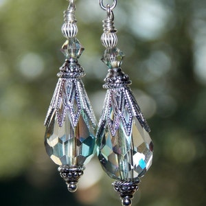 Crystal AB Vintage Style Teardrop Earrings, Crystal Drop Sterling Silver Earrings, Gift for Her