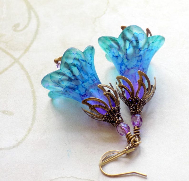 Blue Green Purple Flower Earrings Multicolor Flower Earrings Etsy