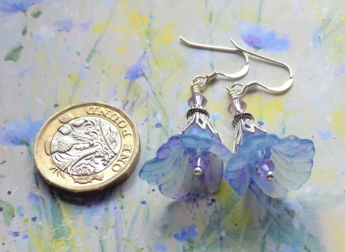 Blue Flower Earrings Pastel Blue Earrings Hand Painted Etsy