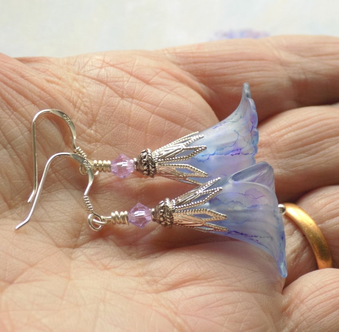 Blue Flower Earrings Pastel Blue Earrings Hand Painted Etsy