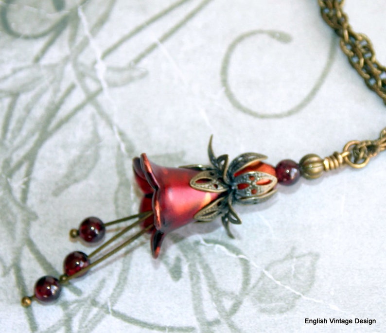 Lucite Flower NecklaceCopper Cranberry Victorian | Etsy