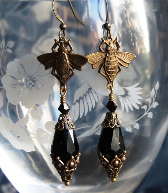 Jewelry Goth Dangle Earrings Black Crystal Gothic Dangle Earrings