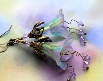 Multicolor Flower Earrings, Pastel Flower Earrings, Hand Painted Flower Earrings, Boho Dangle Earrings, Nature Inspired, Unique Gift for Her