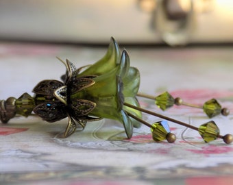 Fairycore "Olive Grove" Hand Painted Lucite Vintage Style Flower Dangle Earrings