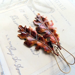 Oak Leaf Earrings, Autumn Fall Earrings, Rust Red Hand Painted Leaf Earrings, Boho Fall Autumn Leaf Earrings, Unique Gift for Her
