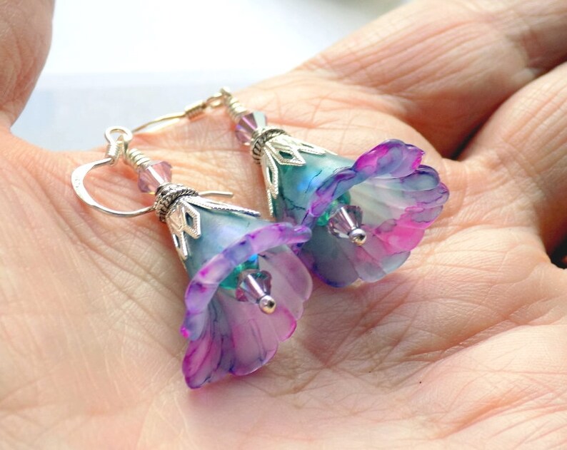 Purple and Blue Flower Earrings Hand Painted Flower Earrings Etsy