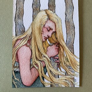 Original Watercolor and Ink ACEO Painting - Relaxing Art