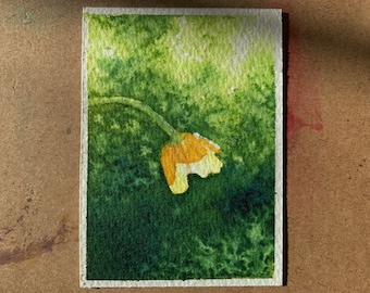 Original Watercolor ACEO Painting - Yellow Flower