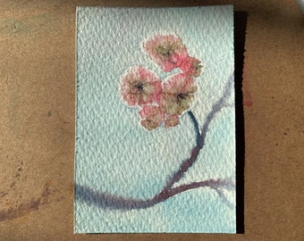 Original Watercolor ACEO Painting - Pink Tree Blossoms