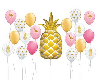 Pineapple Balloon Kit, 44" Gold Pineapple Party Balloon, Flamingo Balloon, Tropical Decor, Pool Party Supplies, Tropical Balloon Decor