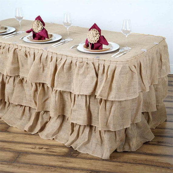 Burlap Ruffled Decorative Table Skirt Rustic 50