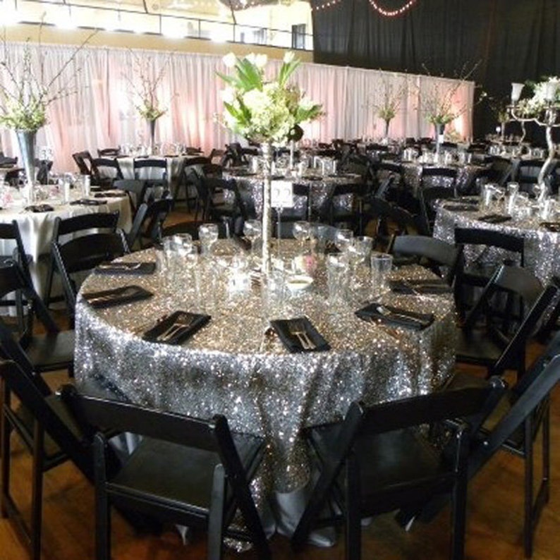 Silver Sequin Tablecloth Round Wedding Tablecloth Sparkle Tablecloth Glitter Table Cover Cake Tablecloth Candy Table Wedding Supplies