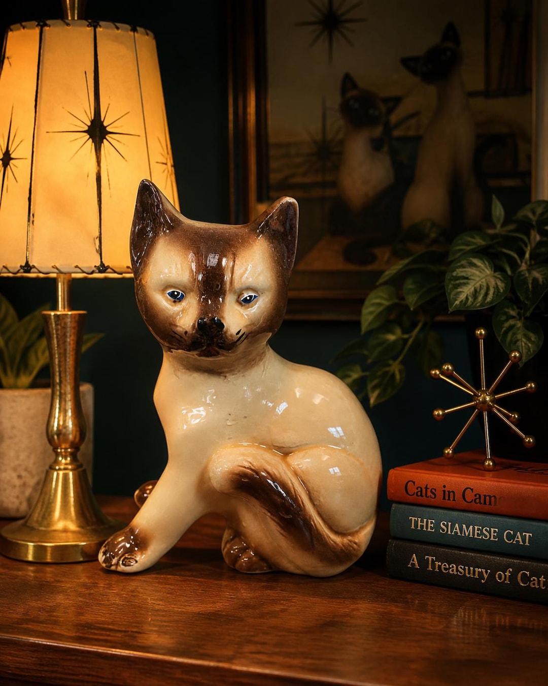 Vintage Siamese Cat TV Lamp Ceramic Mid Century Modern Cat