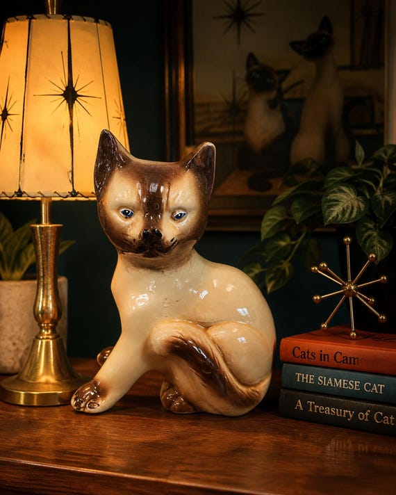Vintage Siamese Cat TV Lamp Ceramic Mid Century Modern Cat