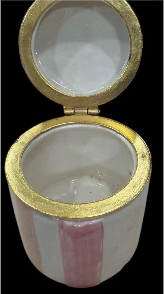 Vintage Hermitage Pottery Bow Trinket Box – Pink & White Hinged Keepsake – Romantic Vanity Decor View 6