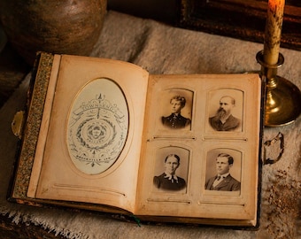 Antique Victorian Leather Photo Album 36 Cabinet Cards c1885 1895