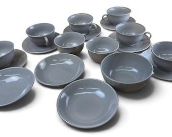 Hazel Atlas Ovide Gray Platonite 18 Piece Coffee & Dessert Set Vintage
