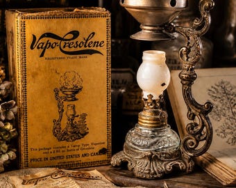 Antique Vapo Cresolene Vaporizer Lamp Complete Set Box Instructions Victorian Medical Inhaler Apothecary Decor
