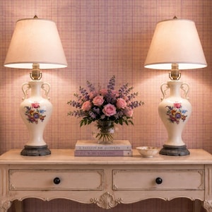 Vintage Floral Table Lamps Pair, Grandmillennial Decor, Cottagecore Bedside Lamps