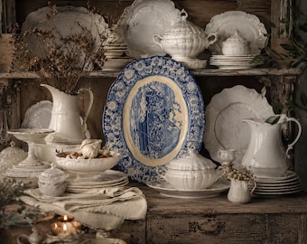 Liberty Blue Ironstone Platter Washington Crossing Delaware 14" Staffordshire