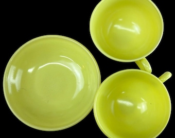 Vintage Hazel Atlas Yellow Platonite Cups & Bowl Moderntone 3 Piece Set