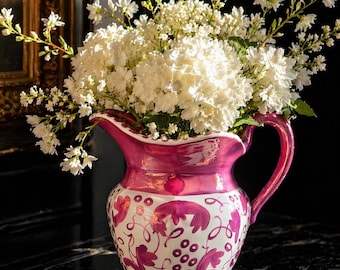 Vintage Wedgwood Pink Lustre Pitcher Vase Etruria England Floral Jug