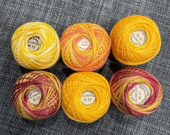 Valdani Perle Cotton Thread Lot 6 Sunflower Yellow Gold Variegated Colorfast