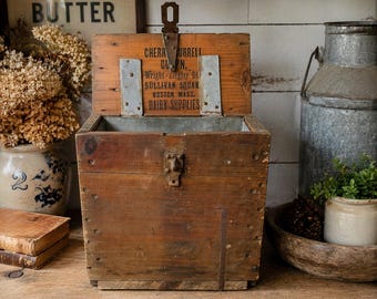 Antique Cherry Burrell Dairy Box AAFA Primitive Wooden Storage Box Farmhouse Decor