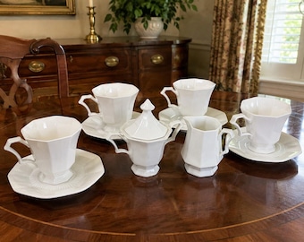 Vintage Independence White Ironstone Interpace Japan 11 Pc Tea Coffee Set