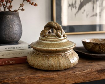 Vintage Studio Pottery Covered Vessel Sculptural Stoneware Cobalt Interior