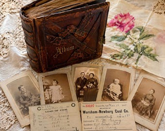 Victorian Photo Album 38 Cabinet Cards 1911 Receipts Antique Family Archive