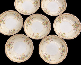 7 National China Patricia Berry Bowls Japan Floral Rim Gold Trim Dessert Fruit