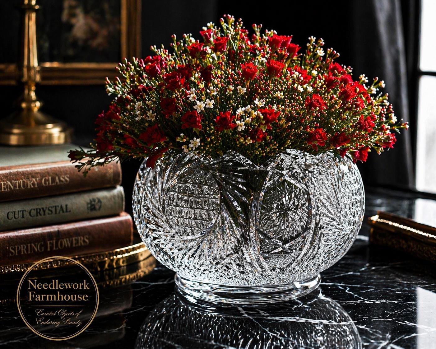 Vintage Crystal Rose Bowl Vase - Etsy