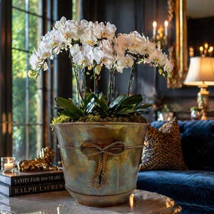 Large Vintage Brass Planter Cachepot Rope Tassel Hollywood Regency Decor